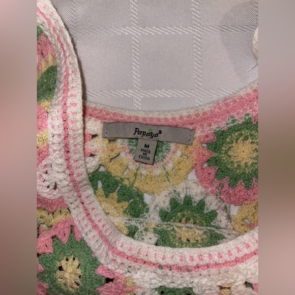 Barbiecore Festival fun Crochet Knit Cropped Tank Top Size Medium Multi-Color - Picture 7 of 10